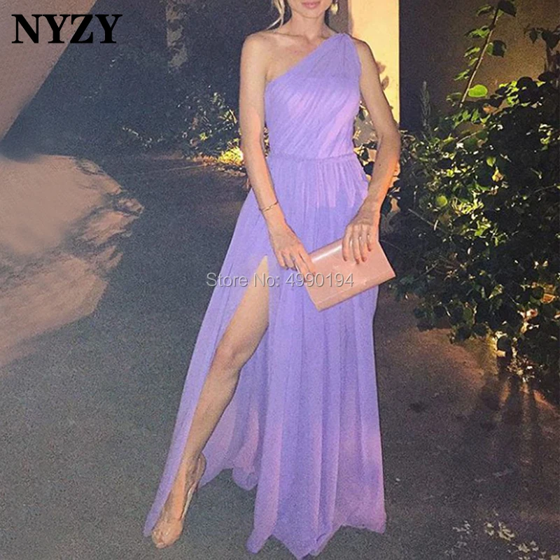 NYZY E66 Elegant Lilac Chiffon Dress Evening High Leg Cut Slit Occasion Dresses for Women Robe Soiree vestidos 2019