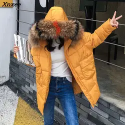 Chaqueta acolchada de algodón para mujer, Parka con Cuello de piel falsa, abrigo de invierno, color amarillo, novedad de 2018