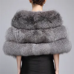 Real silver fox fur poncho and capes shawl women scarf winter scarves female luxury brand white natural fur stole wraps C169