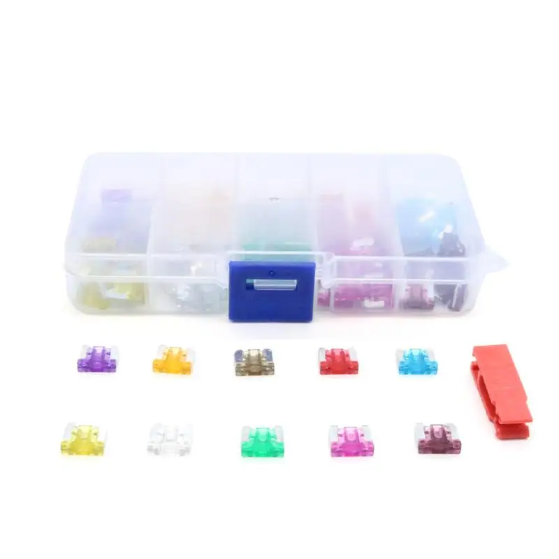 100Pcs/ Set Assorted Car Truck Mini Low Profile Fuse Micro Blade Fuse Set Kit For Cars SUV Boats Motorcycles Home Car Accessory