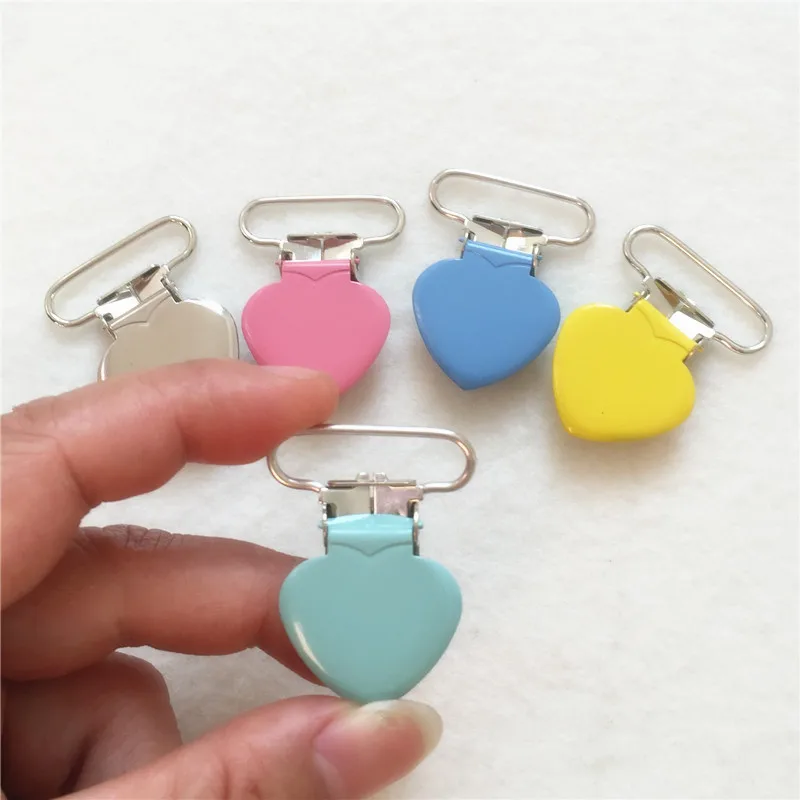 Chenkai 5pcs 25mm 1\'\' Baby Pacifier Metal Heart Clips DIY MAM Dummy Soother Suspender Teether Charms Chain Holder Toy Clips