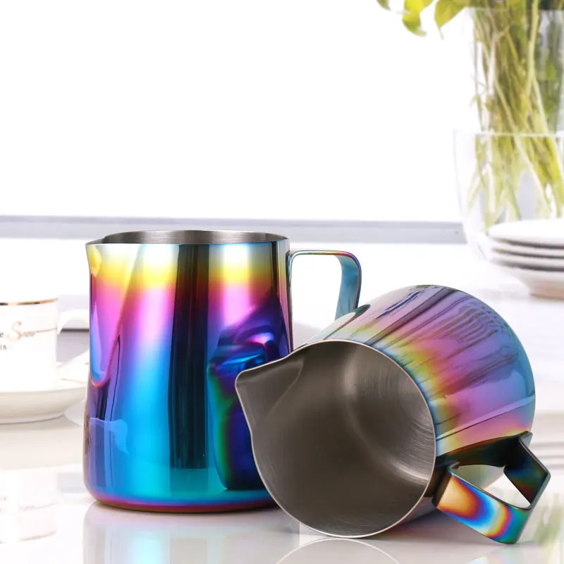 Leeseph Milk Frothing Pitcher Jug for Latte Art, Rainbow Color Stainless Steel Espresso Creamer Frothing Cup, 350 or 600ml