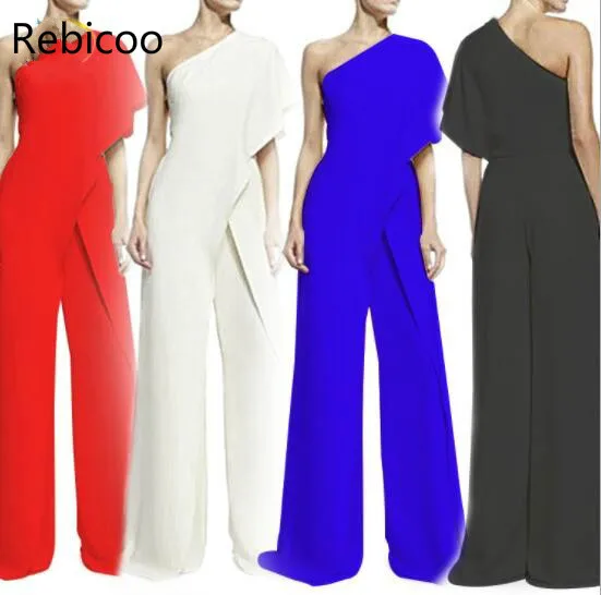 Vrouwen Jumpsuit Nieuwe Mode Een Schouder Wit Jumpsuits Elegante Dames Wijde Pijpen Broek Casual Vrouwen Overalls