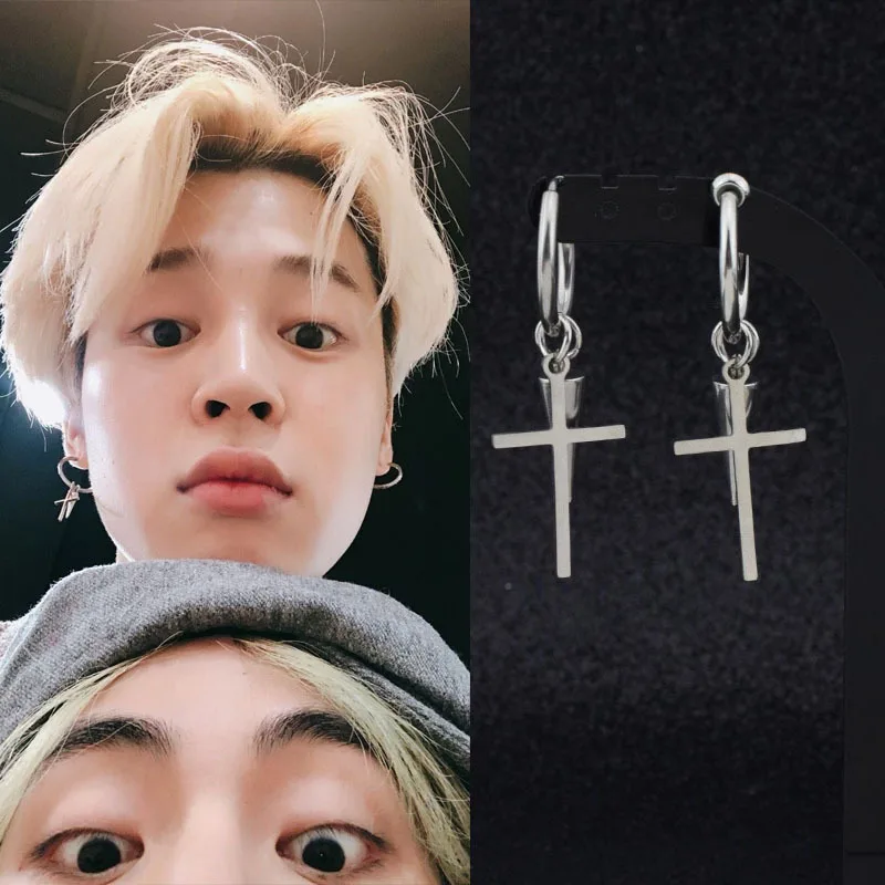 got7 male bulletproof youth group Park Ji-soo with the cross cone earrings star no ear pierced ear clip manufacturers wholesale