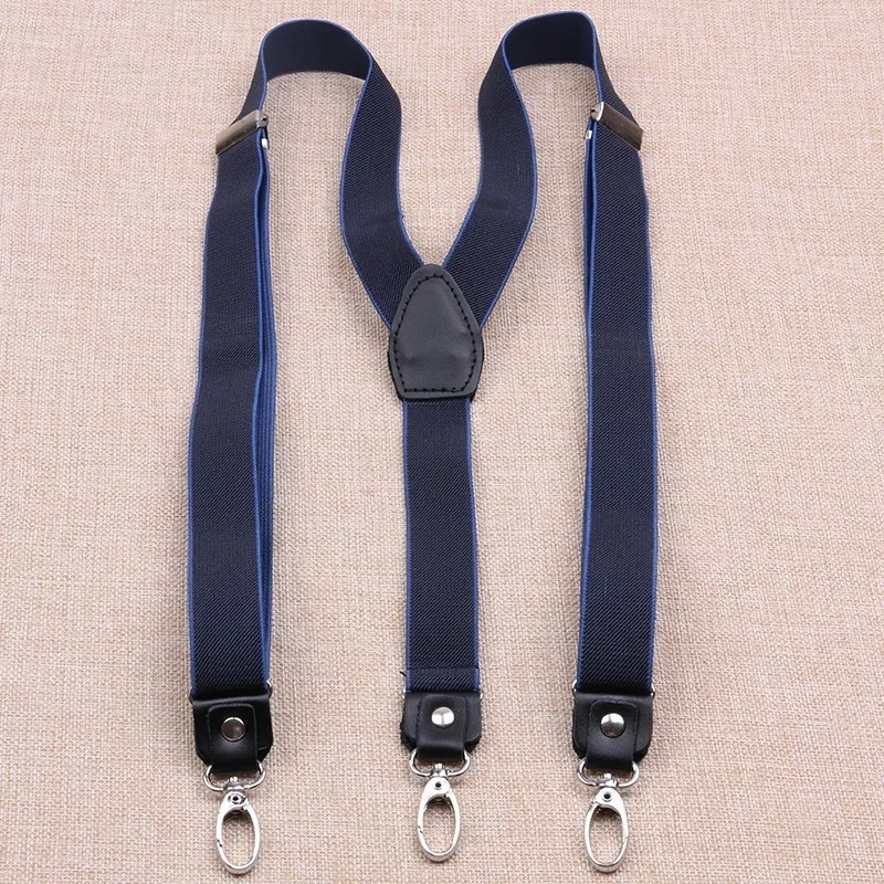 Couro preto Couro Couro Suspender Strap Braces, Patched Cor, Sólido Criativo, 3 Ganchos, Fácil Uso, 2.5cm Largura