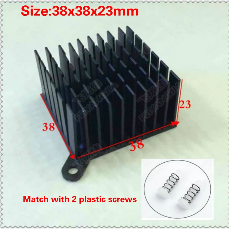 (Free shipping) 5pcs 38*38*23 mm black with ears Heatsink Sink Cooling Fin Aluminum Heat Sink Radiator Cooler for LED, Power IC