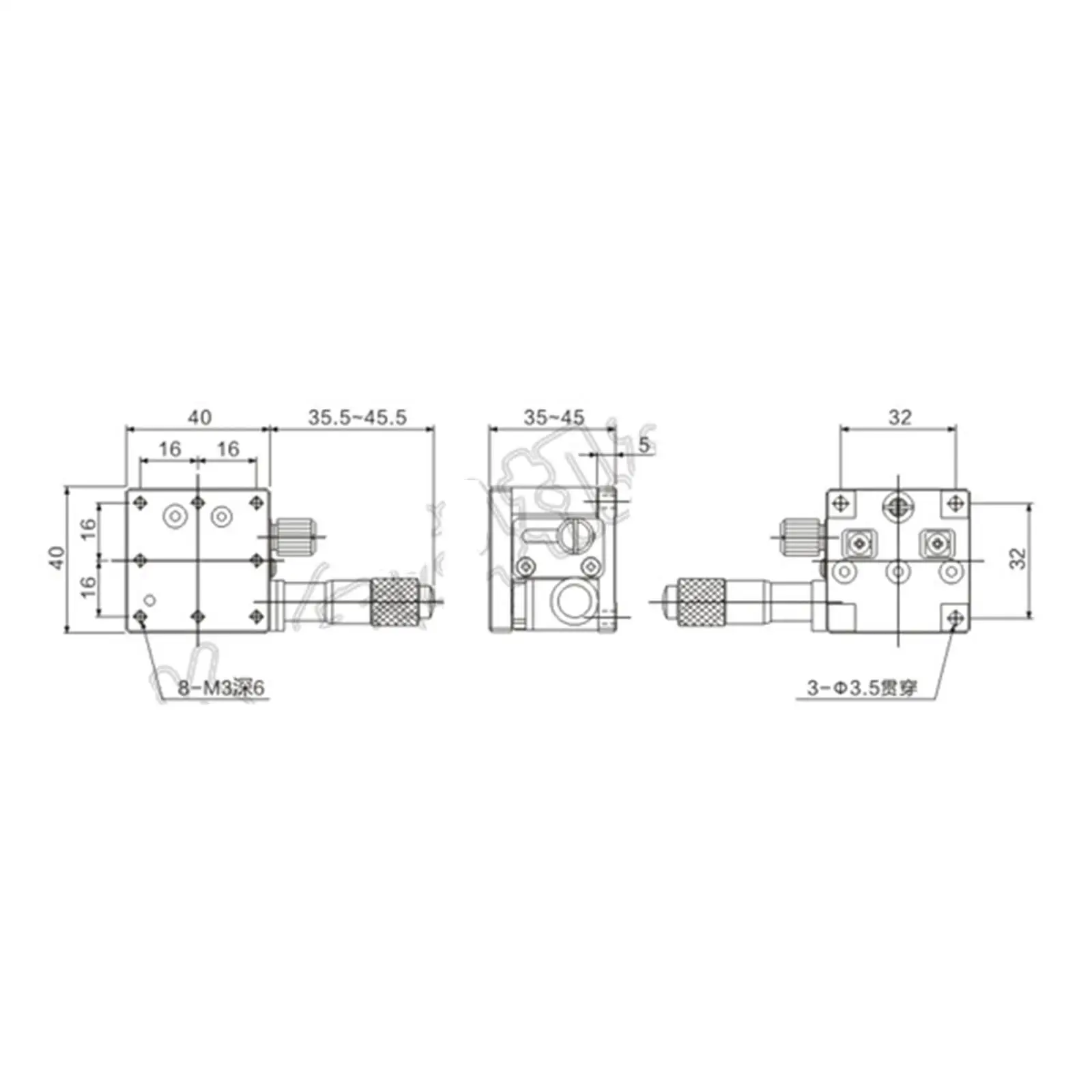 Z Level Axis 40X40MM Platform Bearing Linear Stage Load 19.6N One Guide