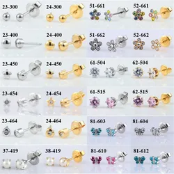 1 Pair 316L Surgical Steel Ear Studs CZ Ball Heart Star Flower Crown Butterfly Sterilized Packaged Earrings Baby Gifts Jewelry