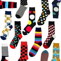 Chaussettes à rayures géométriques drôles pour hommes, point carré, personnalité colorée, mâle, rue coréenne, Harajuku, Hip Hop, automne, hiver