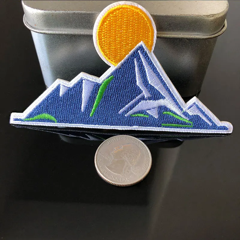 PGY Sunrise Mountain Peak Embroidery Patches for T-shirt Iron on Stripes Clothes Stickers Sewing Applications Hippie Badges