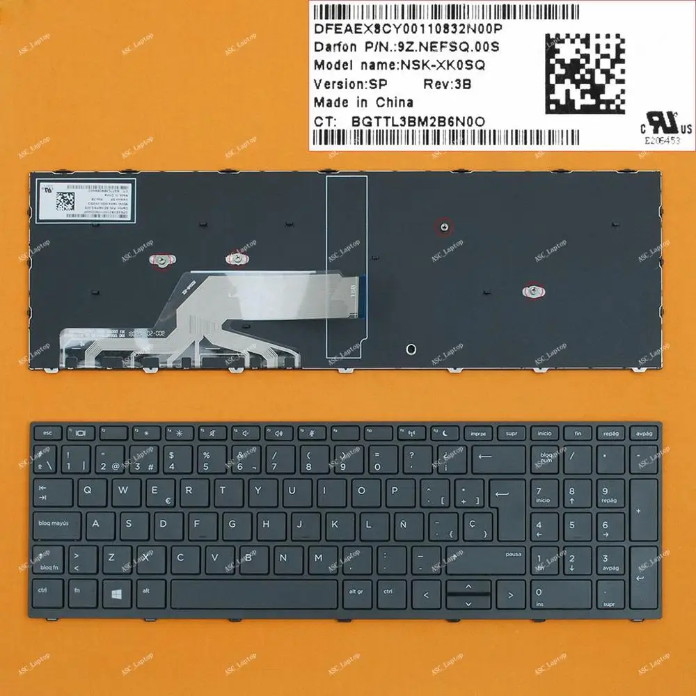 

Новая клавиатура Teclado с испанской раскладкой для ноутбука HP Probook 450 G5 455 G5 470 G5, черная рамка, без подсветки