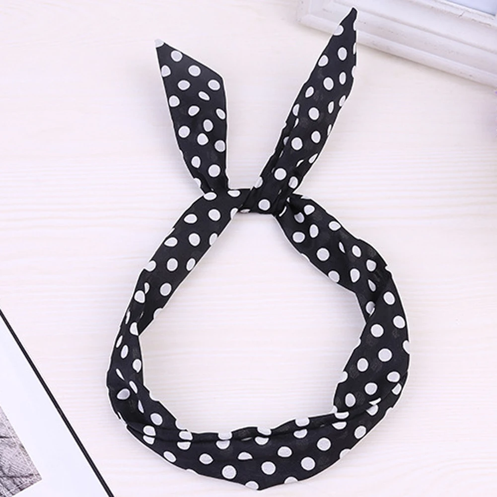 1Pc Korean Cute Sweet Polka Dot Bow Rabbit Bunny Ear Headbands Wire Elastic Hair Bands For Women Girls Hair Ribbons Hair Wrap