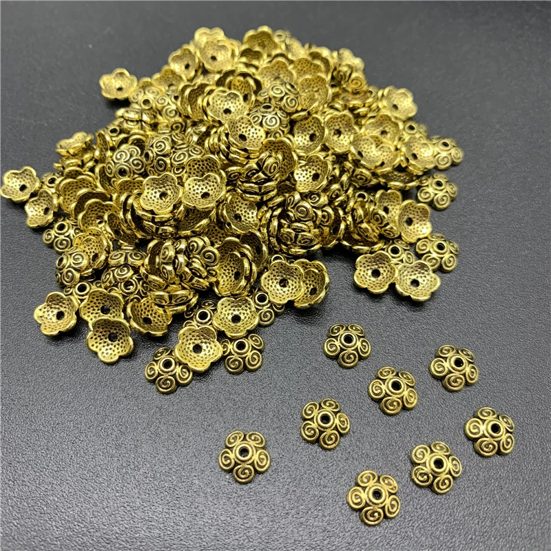 Cuentas de aleación para fabricación de joyas, abalorios dorados antiguos con forma de flor de Torus, 100 piezas, 6x6mm, accesorios para manualidades