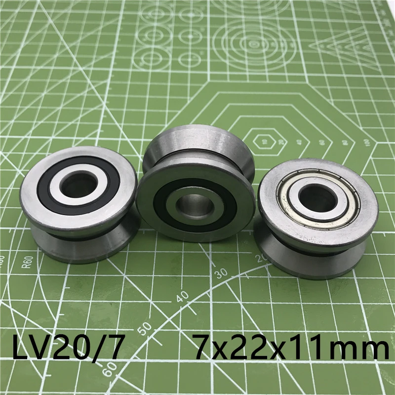 2023 7mm 0.276 Inch V Groove Guide Roller Bearings Lv20/7 Zz V-22 Lv2017 Rv20/7-10 7*22*11 (precision Double Row Balls) Abec-5