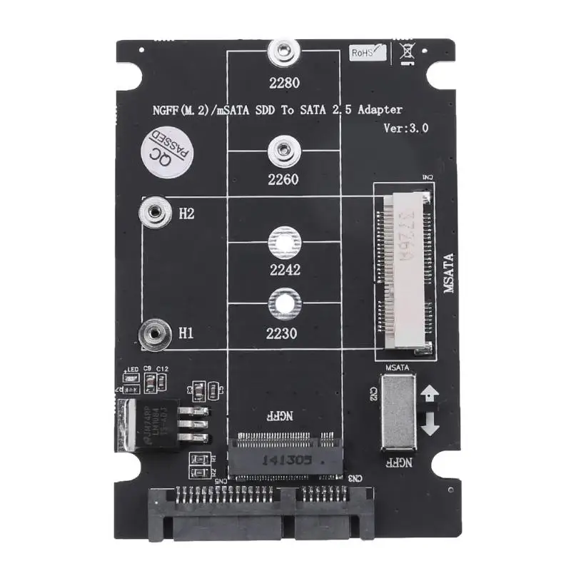 2 in 1 NGFF M.2 B+M Key Mini PCI-E or mSATA SSD to SATA III Adapter Card for full msata SSD/ 2230/2242/2260/22x80 M2