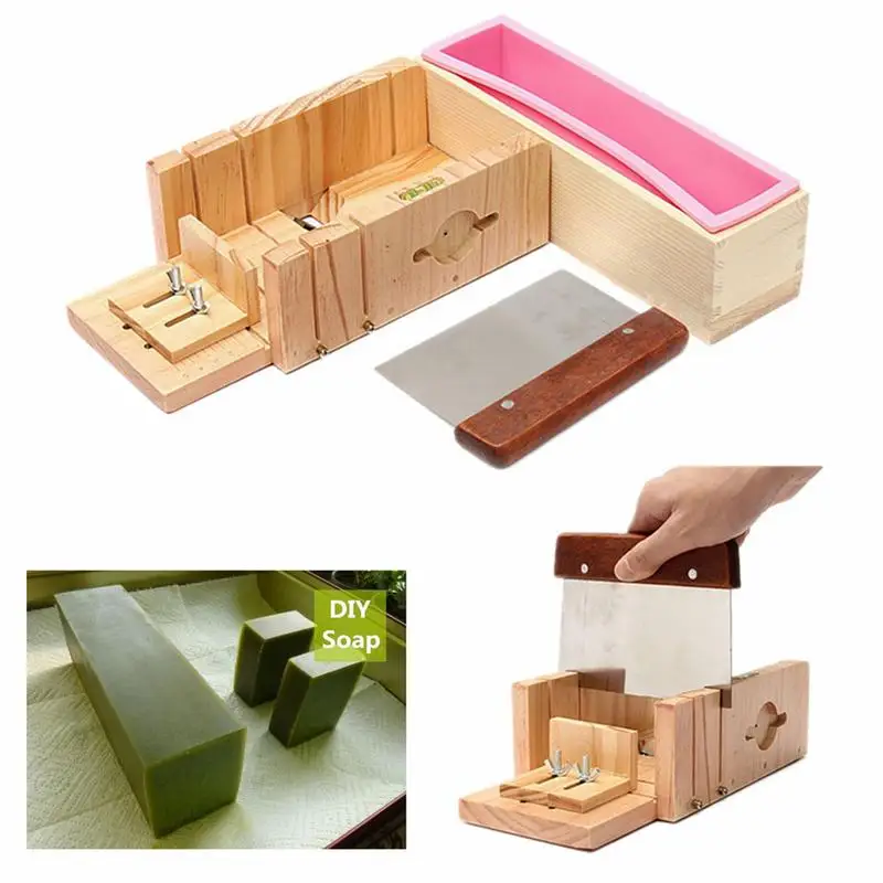 Silicone Soap Mold With Wooden Box Loaf Cake Maker Slicer Cutter Handmade Soap Material Set DIY Soap Candle Supplies