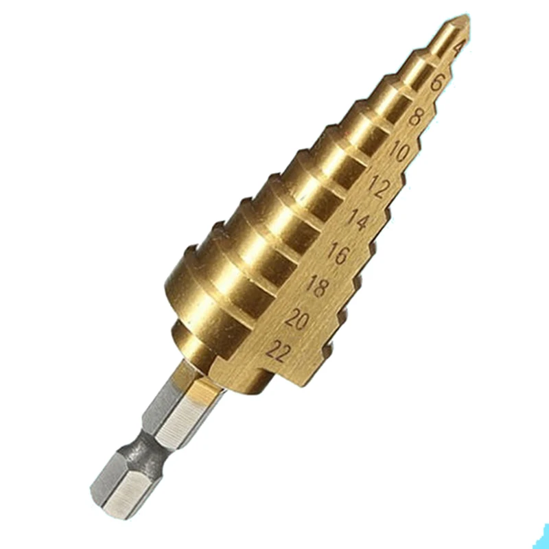 1pc x HSS Hex Titanium Coated Step Cone Drill Bit Hole Cutter Power Tools 4-22mm