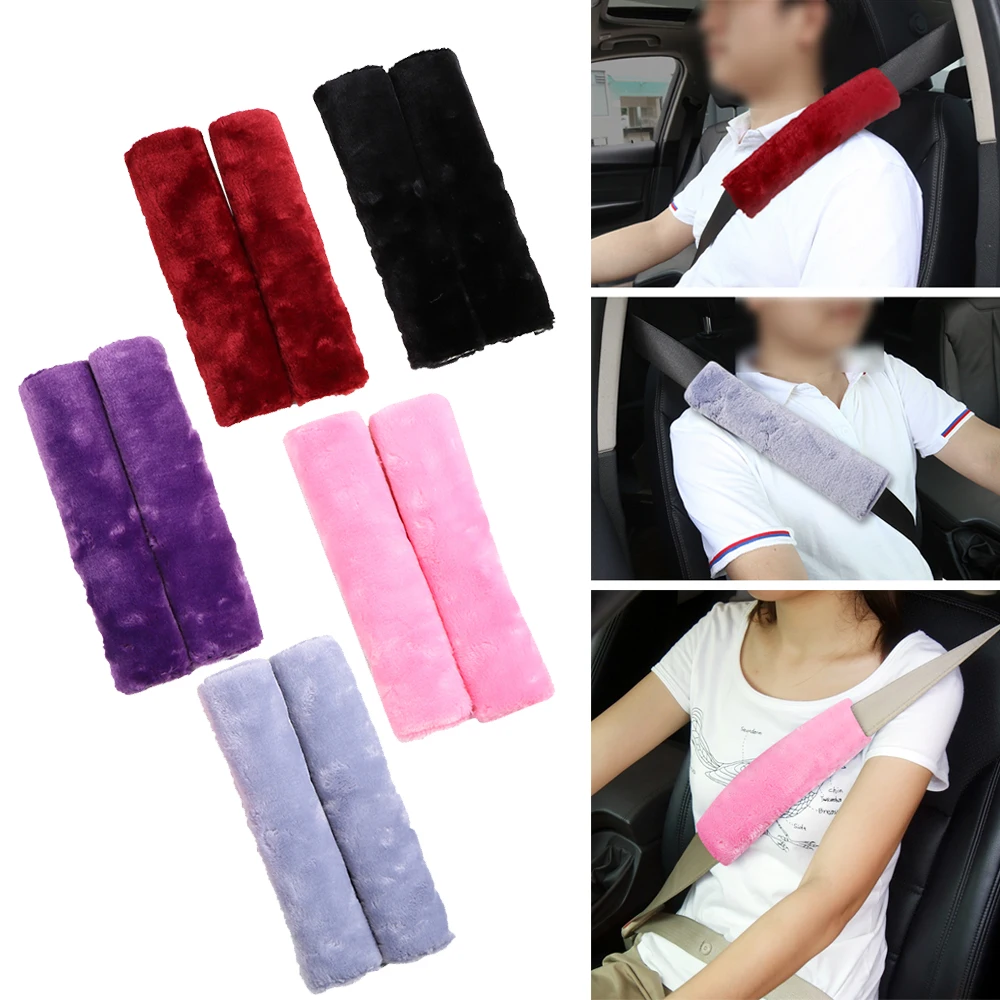 2Pcs Soft Plush Car Seat Belt Cover Shoulder Pad Winter Comfortable Driving Universal Automobiles Seatbelt Shoulder Seat Cover