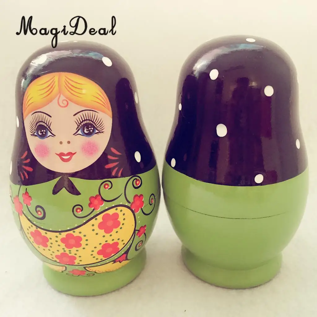 Set of 5pcs Cute Girls Wooden Nesting Dolls Matryoshka Russian Doll Xmas Birthday Gifts