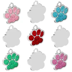 Wholesale 20Pcs Paw Blank Decoration Dog Pet Id Tags Anti-loss Plate Alloy Lable Personalized Keryrings Accessories