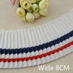 College Style Blue Red Striped Organ Pleated Chiffon Tulle Lace Applique Neckline Dress Edge Trim DIY Sewing Ribbon Supplies