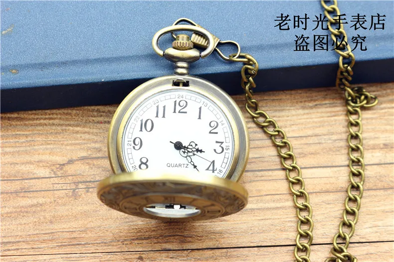 2019 Antique Vintage Bronze Roman Number Necklace Quartz Pocket Watch Chain women and men gun color poket watch birthday gift