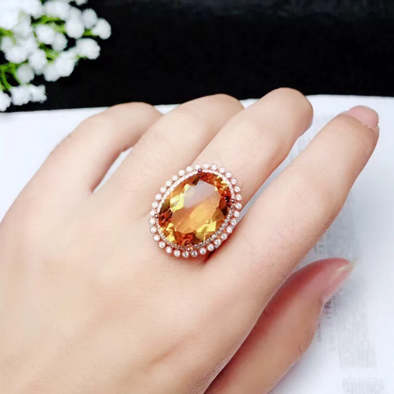 CoLife Jewelry Luxurious Citrine Ring for Party Natutal Citrine Silver Ring 925 Silver Citrine Jewelry Birthday Gift for Wife