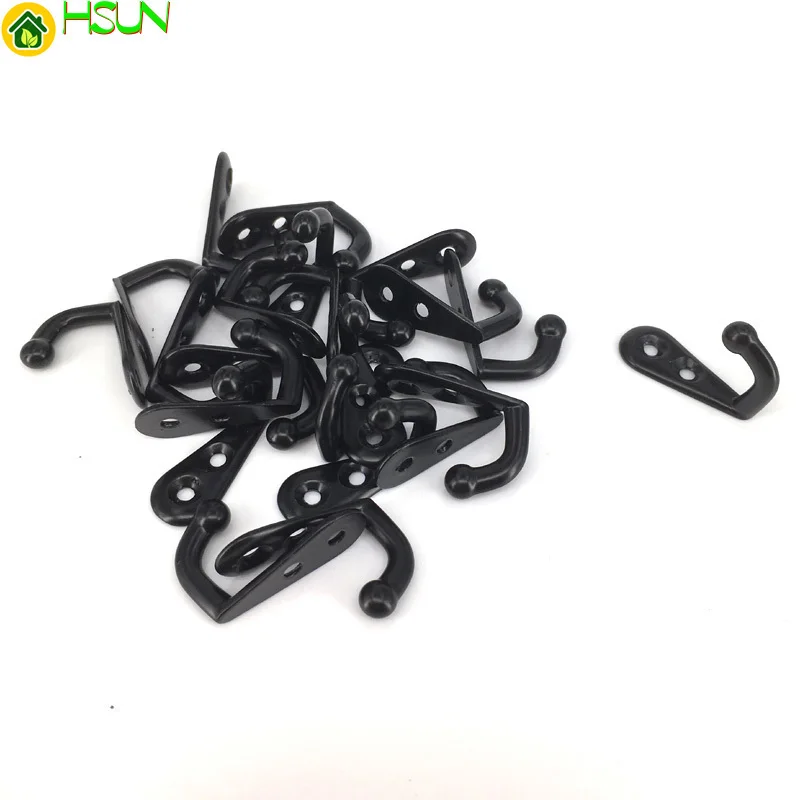 30PCS Black Metal small hooks Decorative wall cabinet hooks Door hanger for clothes hat Key Bag with Screws