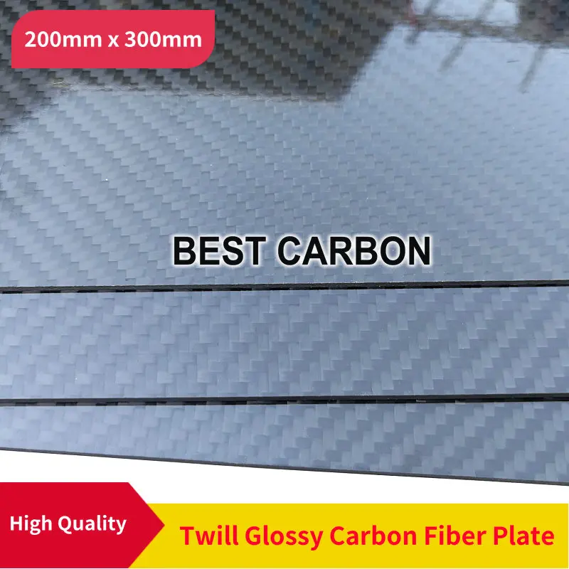 Free Shipping 200mm x 300mm 3K Twill Glossy 100% Carbon Fiber Plate, laminate plate, rigid plate , car board , rc plane plate