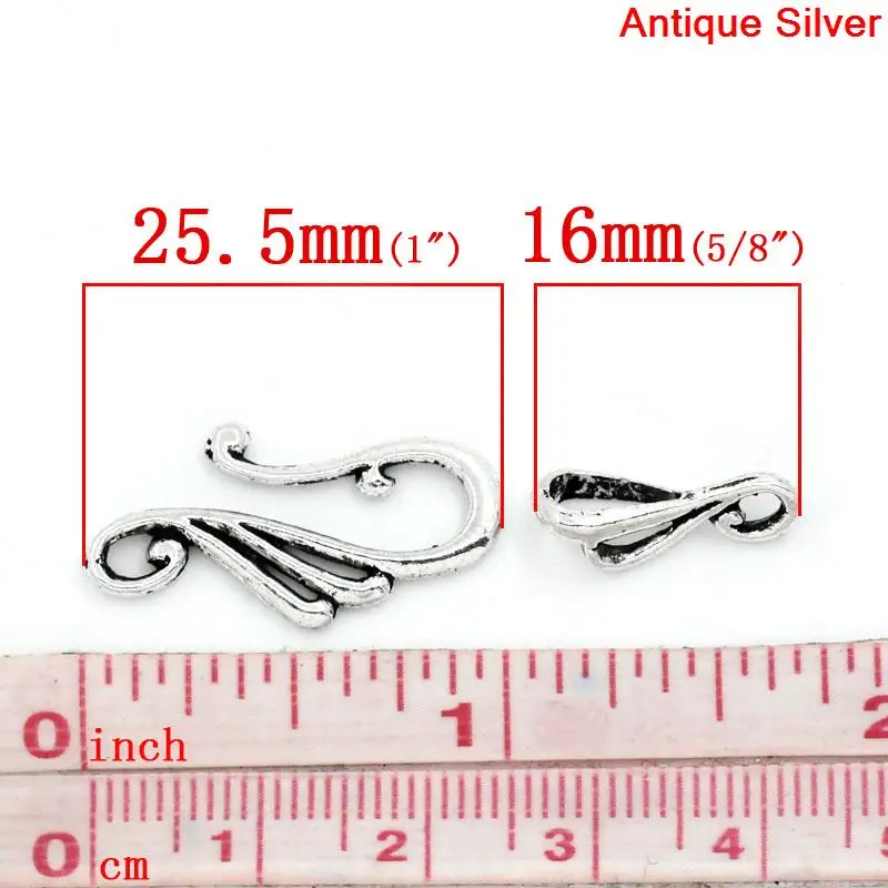 Doreen Box Lovely Toggle Clasps Hook Silver Color 25.5x12mm 16x8mm,50 Sets (B25384)