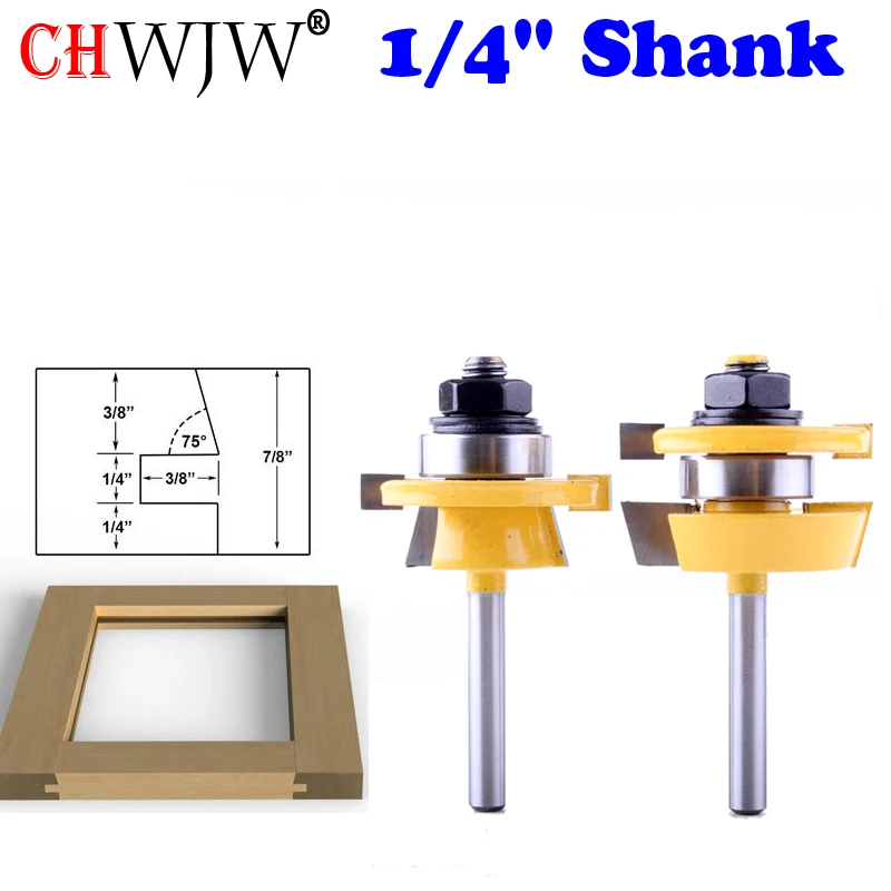 

2PC 1/4" Shank Rail & Stile Router Bit Set - Shaker door knife Woodworking cutter Tenon Cutter for Woodworking Tools