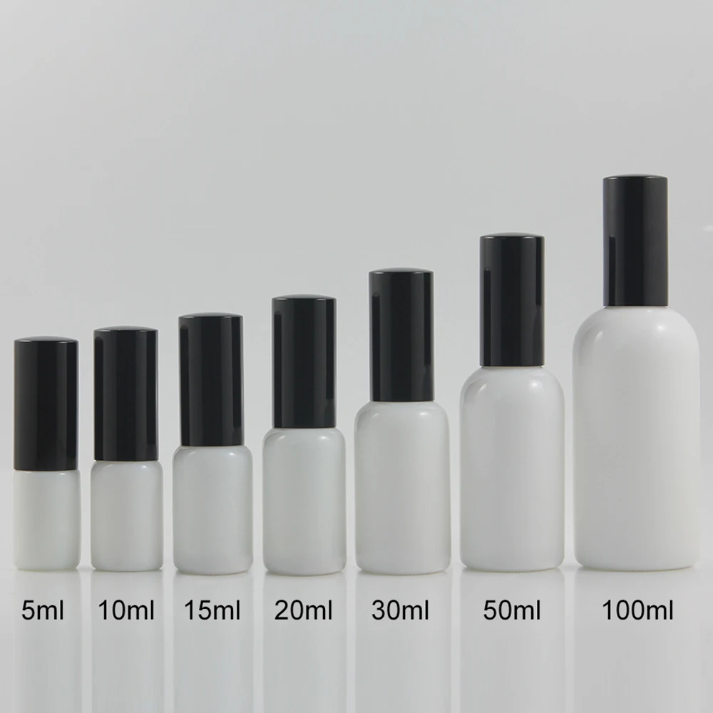 

50pieces 20ml white lotion bottle with black pump, 20ml Cosmetic Packaging, glass 20 ml cosmetic bottles for liquid cream