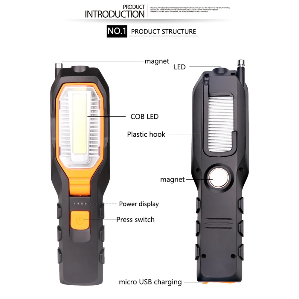 Enjoydeal COB LED Worklight USB ricaricabile lampada da lavoro Super luminosa torcia magnetica flessibile per ispezione di emergenza