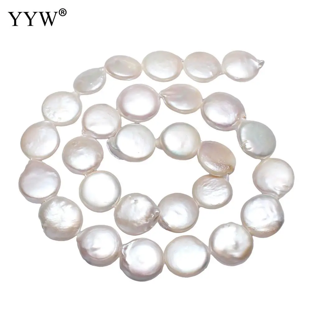 YYW High Quality Cultured Coin Freshwater Pearl Beads 13-14mm Flat Round Natural White Loose Pearls For Necklace Jewelry Making