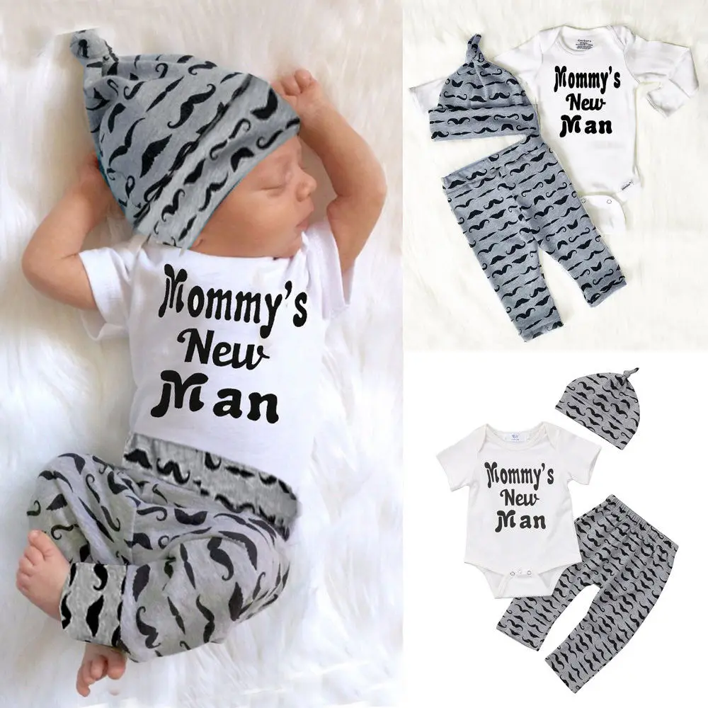 Ropa bonita para recién nacido, mono con estampado de bigote para mamá, Tops, pantalones largos y sombrero, conjunto de 3 piezas de 0 a 18 meses