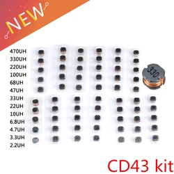 65PCS 13Values CD43 SMD Power Inductor Assortment Kit 2.2UH-470UH Chip Inductors High Quality CD43 Wire Wound Chip