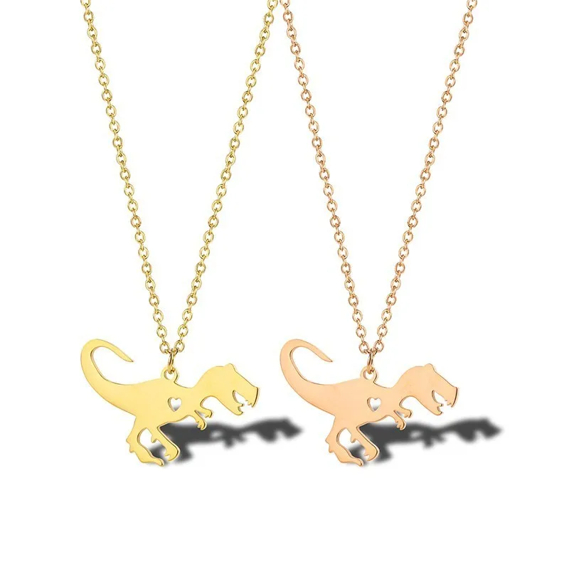 Stainless Steel Dinosaur Animal Jurassic Minimalism Fashion Pendant Necklaces Jewelry Gift For Women