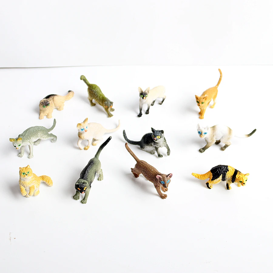 12 Pieces Assorted Plastic 2 Inch Realistic Cat Figure Toys Educational Cat Figures Toy Set Cat Toy Figure,Cat Girl Toy Figures