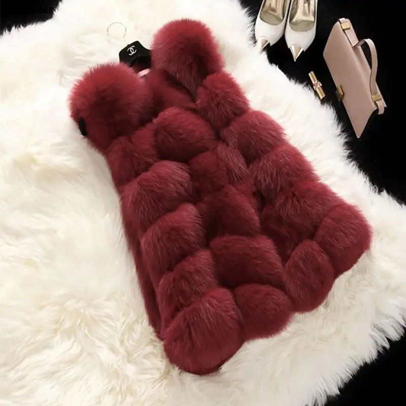 Winter Casual Faux Fur Coat Women 2020 Vintage Fashion Warm Slim Sleeveless Coat Solid Vest Female Jacket casaco feminino