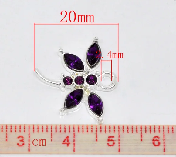 DoreenBeads 10 SP Rhinestone Dragonfly Charm Pendants 20x19mm (B10989) yiwu