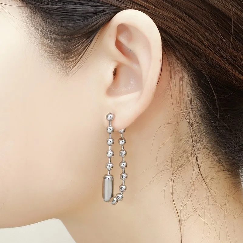 Stainless Steel Bead Chain Creative Design Front Rear Suspension Temperament Female Jewelry Drop Earrings image 6
