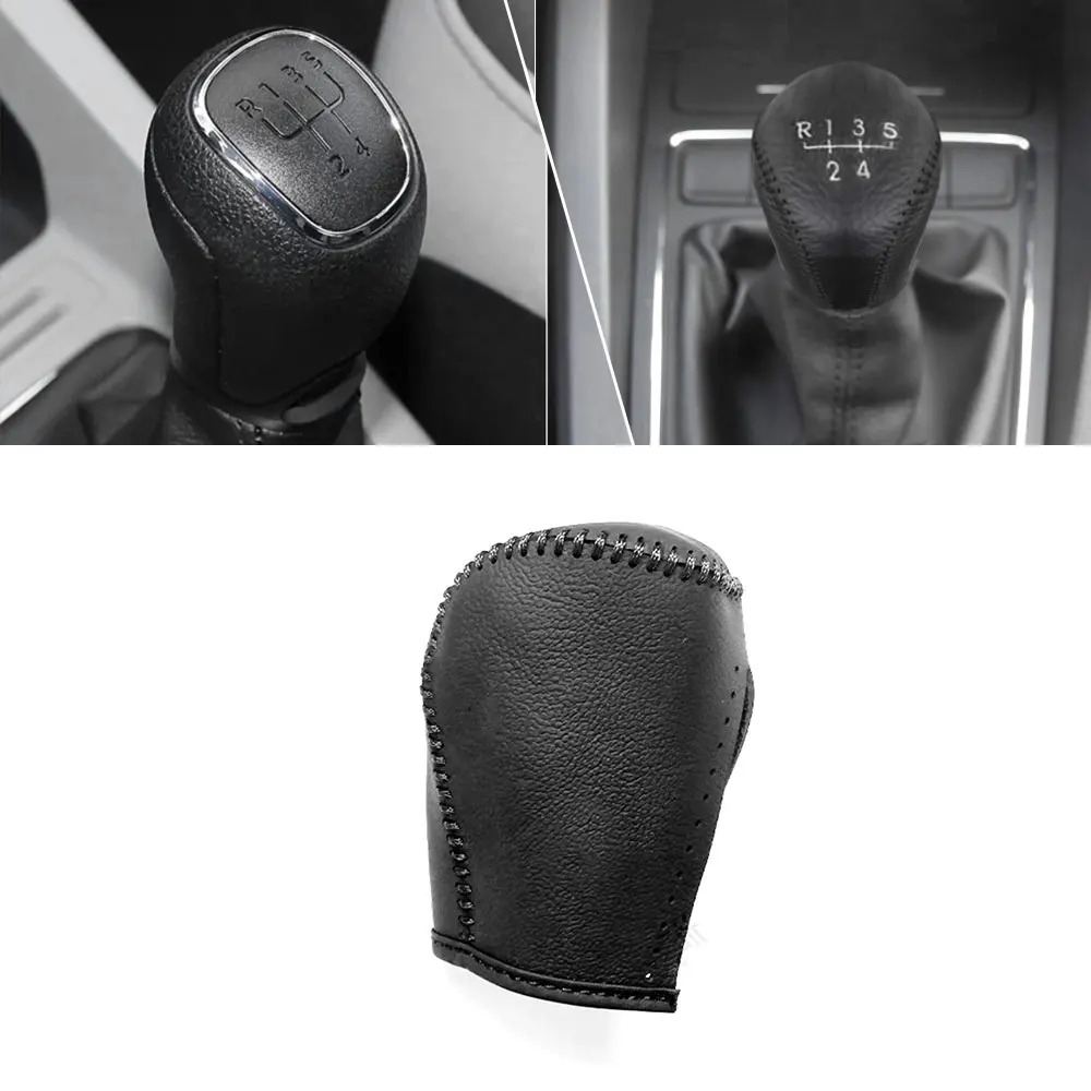 For SKODA Rapid 13-15 Fabia 2015 1pc PU Leather Hand Brake Shift Knob Cover Gear Case Car Interior Decor Shift Knob Shell