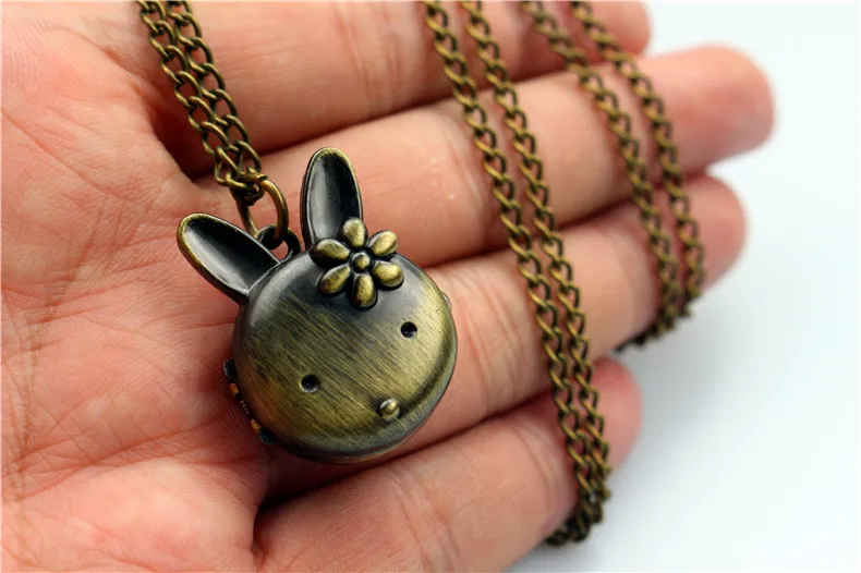 Nazeyt Drop Shipping Retro Bronze women men quartz Pocket Watch Rabbit Pendant Necklace Watches Children Gift Steampunk Jewelry