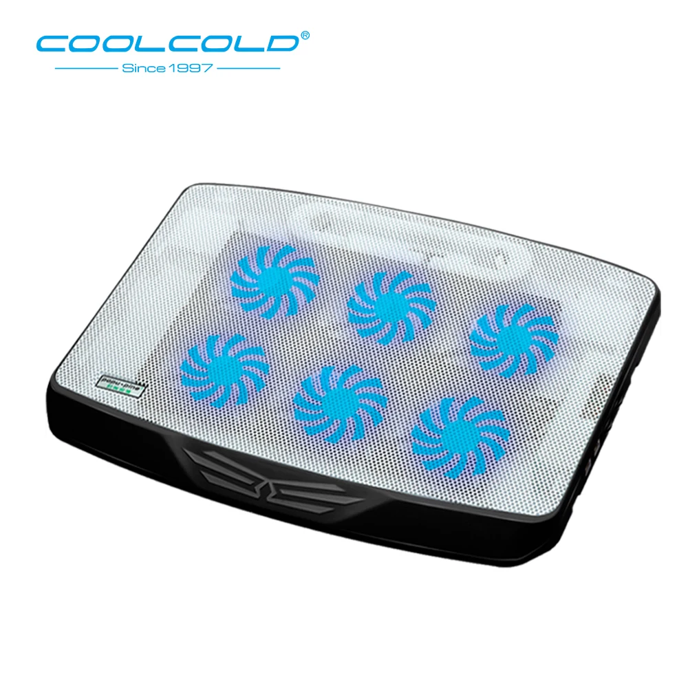 COOLCOLD Six Fan Laptop Cooling Stand USB Cooler Fan For Laptop Two USB 2.0 HUB With Led light For 11'' 15.6'' 17inch Notebook