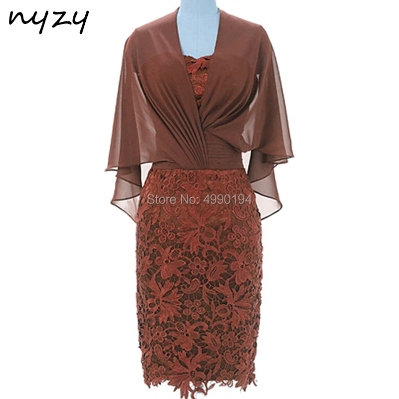 NYZY-Robe fourreau en dentelle pour la mère des mariés, robe élégante, manches cape, robe formelle courte, robe de soirée de mariage, robe d'invité, Industries celle, M120