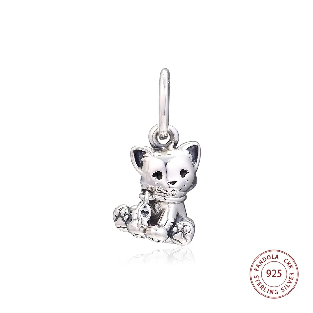 

Genuine 925 Sterling Silver Sweet Cat Dangle Charms Beads Fits Original Bracelets Women Charm Silver 925 Jewelry perles