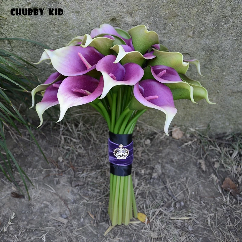 Nice ! High simulation pu Calla wedding bouquet 100% high quality artificial flower bridal bouquet for wedding yellow / purple