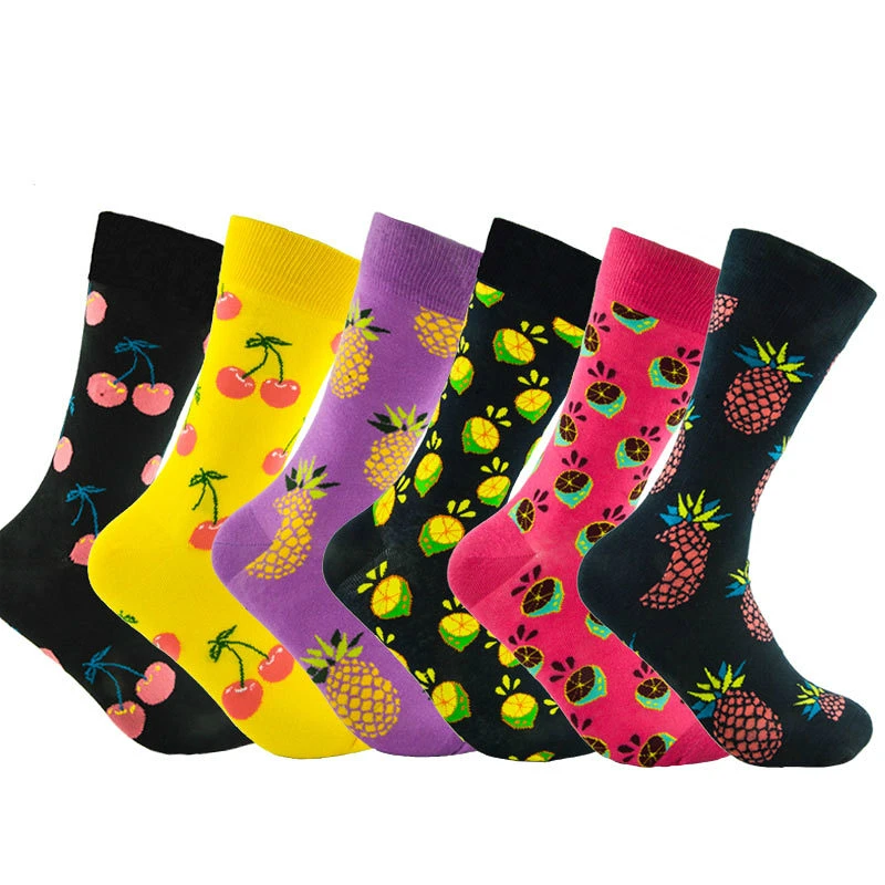 

Happy Socks Art Abstraction Creative Pattern Original Cotton Sock Fruit Pineapple Cherry Lemon Funny Sock Men For Spring