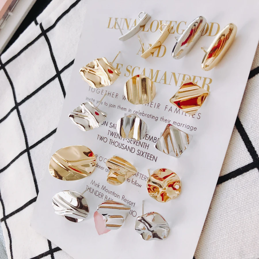 6 pieces / lotColor-preserving Copper Ring rectangular Arc face Elliptic rectangular shape ear Pin DIY earpiece material