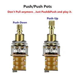 FLEOR 1PC Guitar Potentiometer Push Push Potentiometer A250K / B250K / A500K / B500K Copper Long Split Shaft (No Pull Anymore)